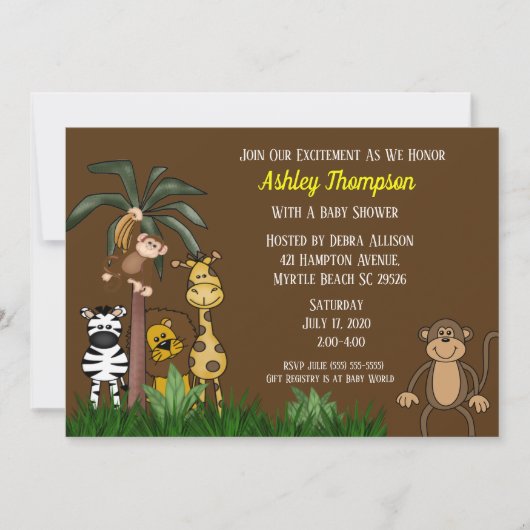 かわいいジャングルサファリベビーシャワー招待状 招待状 (正面)