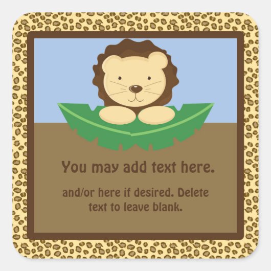 かわいいジャングルサファリライオンパーティーベビーシャワーステッカー スクエアシール (正面)
