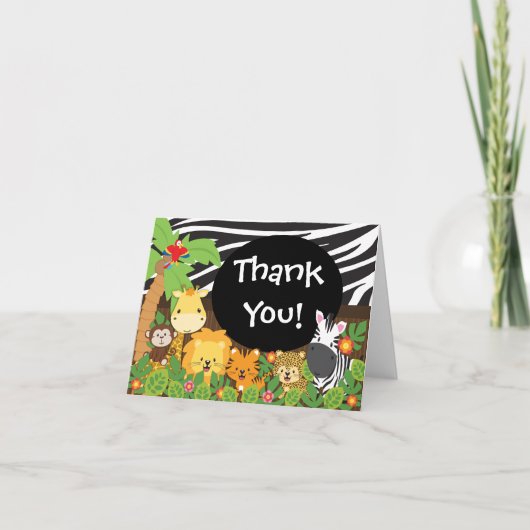 かわいいジャングルサファリ動物ありがとう サンキューカード (正面)