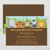 かわいいジャングルサファリ動物のベビーシャワー招待状 招待状 (正面/裏面)