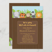かわいいジャングルサファリ動物のベビーシャワー招待状 招待状 (正面/裏面)