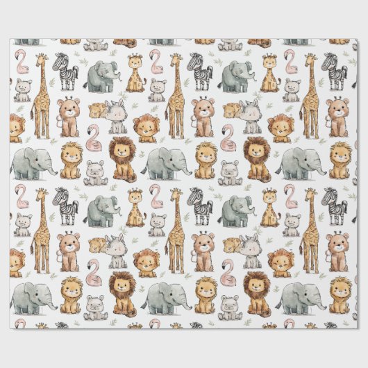 かわいいジャングルサファリ動物のベビーシャワー ラッピングペーパー (フラット)