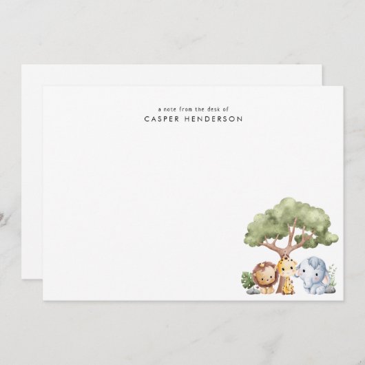 かわいいジャングルサファリ動物の子供の名前 ノートカード (正面/裏面)