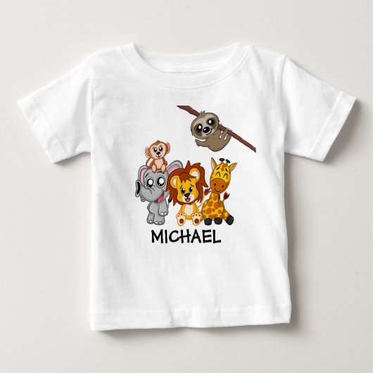 かわいいジャングルサファリ動物の幼児の子供たち ベビーTシャツ (正面)