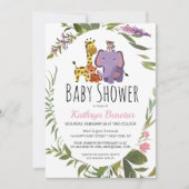 かわいいジャングルサファリ動物の水彩赤ちゃんシャワー 招待状 (正面)