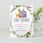 かわいいジャングルサファリ動物の水彩赤ちゃんシャワー 招待状 (スタンド正面)