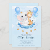 かわいいジャングルサファリ動物の水彩赤ちゃんシャワー 招待状 (正面/裏面)