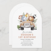 かわいいジャングルサファリ動物の誕生日の招待状 招待状 (正面/裏面)