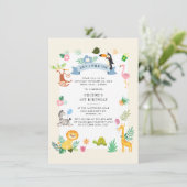 かわいいジャングルサファリ動物の誕生日 招待状 (スタンド正面)