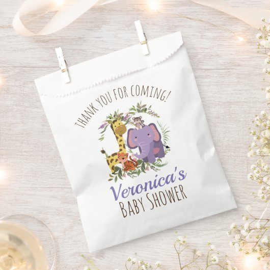 かわいいジャングルサファリ動物の赤ちゃんシャワーありがとう フェイバーバッグ (クリップ留めされた状態)