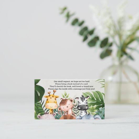 かわいいジャングルサファリ動物の赤ちゃんシャワーブック エンクロージャーカード (スタンド正面)