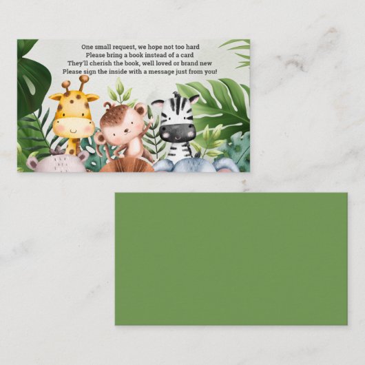 かわいいジャングルサファリ動物の赤ちゃんシャワーブック エンクロージャーカード (正面/裏面)