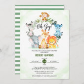 かわいいジャングルサファリ動物オ男の子ベビーシャワー 招待状 (正面/裏面)