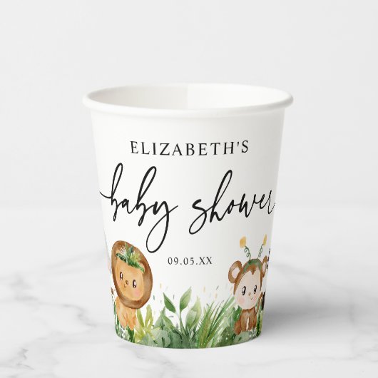 かわいいジャングルサファリ動物パーティー赤ちゃんシャワー 紙コップ (左)