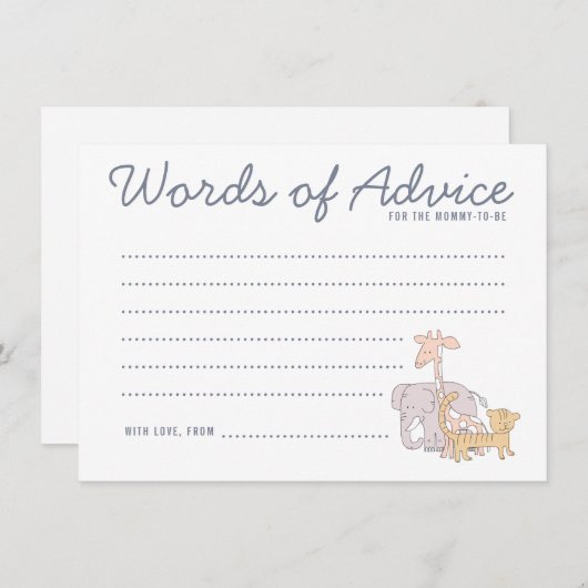 かわいいジャングルサファリ動物ベビーシャワーアドバイスカード アドバイスカード (正面/裏面)