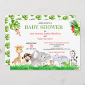 かわいいジャングルサファリ動物園の動物の赤ちゃんシャワー 招待状 (正面/裏面)