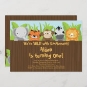 かわいいジャングルサファリ動物園子供の誕生日 招待状 (正面/裏面)