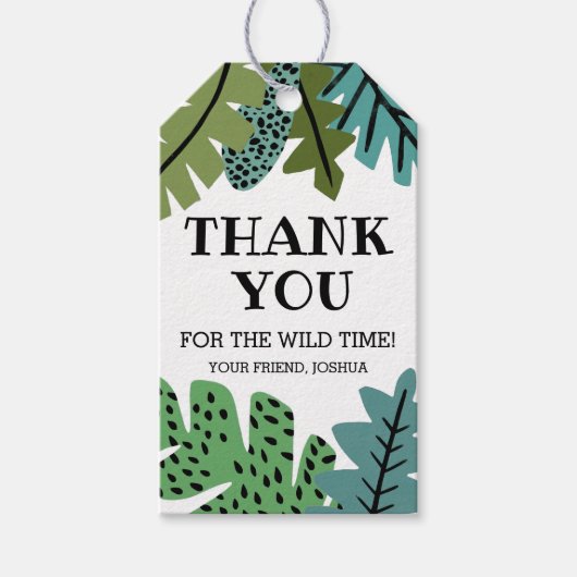 かわいいジャングルサファリ離れリーフ誕生日ありがとう ギフトタグ (正面)