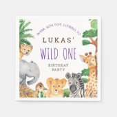 かわいいジャングルサファリ1日パーティーありがとう スタンダードカクテルナプキン (正面)