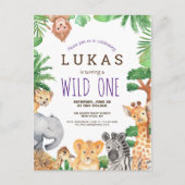 かわいいジャングルサファリ1日招待状 ポストカード (正面)