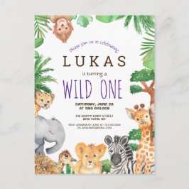 かわいいジャングルサファリ1日招待状 ポストカード