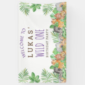 かわいいジャングルサファリ1st誕生日パーティーへようこそ 横断幕 (縦)