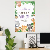 かわいいジャングルサファリ1st誕生日パーティーウェルカムサイン ポスター (ホームオフィス)