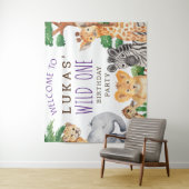 かわいいジャングルサファリ 1歳の誕生日パーティー ウェルカム タペストリー (インサイチュ)