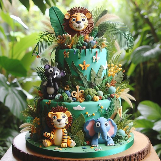 かわいいジャングルテーマの子供の誕生日ケーキ カード