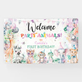 かわいいジャングルパーティー動物ガール誕生日へようこそ 横断幕 (横)