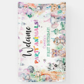 かわいいジャングルパーティー動物ガール誕生日へようこそ 横断幕 (縦)