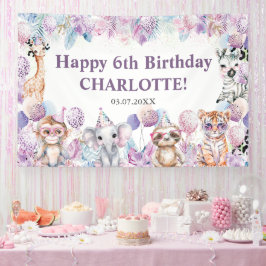 かわいいジャングルパーティー動物サファリ誕生日バックドロップ 横断幕