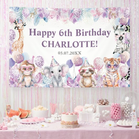 かわいいジャングルパーティー動物サファリ誕生日バックドロップ 横断幕 (パーティー)