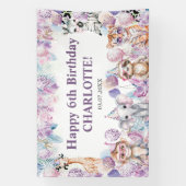 かわいいジャングルパーティー動物サファリ誕生日バックドロップ 横断幕 (縦)