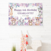 かわいいジャングルパーティー動物サファリ誕生日バックドロップ 横断幕 (インサイチュ)