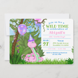 かわいいジャングルピンクのヘビ子供の誕生日パーティー 招待状