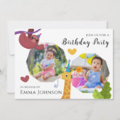 かわいいジャングルフレンズパーティーデザインと写真 招待状 (正面)