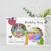 かわいいジャングルフレンズパーティーデザインと写真 招待状 (スタンド正面)