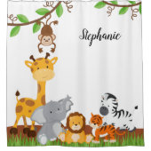かわいいジャングルベビーアニマル{色を選ぶ} シャワーカーテン (正面)