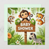 かわいいジャングルベビーシャワー招待状 (正面/裏面)