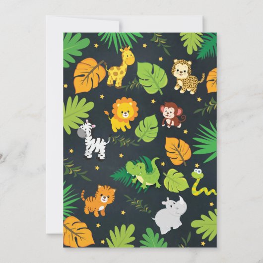 かわいいジャングルボーイ赤ちゃんシャワーサファリアニマルズパーティー 招待状 (裏面)
