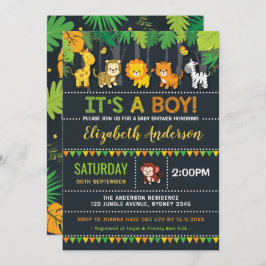 かわいいジャングルボーイ赤ちゃんシャワーサファリアニマルズパーティー 招待状