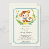 かわいいジャングルモンキーボーイズベビーシャワー招待状 招待状 (正面/裏面)