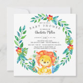 かわいいジャングルライオンの赤ちゃんシャワー 招待状 (正面)