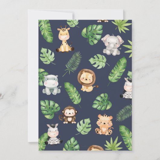 かわいいジャングル動物たちの緑のベビーシャワー サンキューカード (裏面)