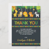 かわいいジャングル動物のサファリの男の子のベビーシャワー サンキューカード (正面)