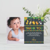 かわいいジャングル動物のサファリの野生の1つの誕生日の写真 サンキューカード (スタンド正面)