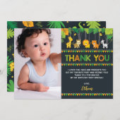 かわいいジャングル動物のサファリの野生の1つの誕生日の写真 サンキューカード (正面/裏面)