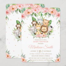 . . .かわいいジャングル動物のサファリピンクのフローラベビーシャワー