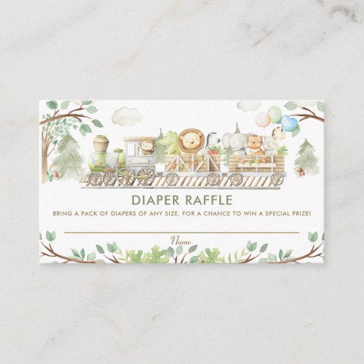 かわいいジャングル動物のトレイングリーンおむつラッフル エンクロージャーカード (正面)